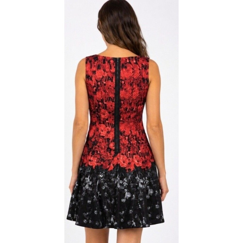 DANNY AND NICOLE Dress Womens Black Red Floral Sleeveless Short Mini A-Line Zip - Picture 2 of 11